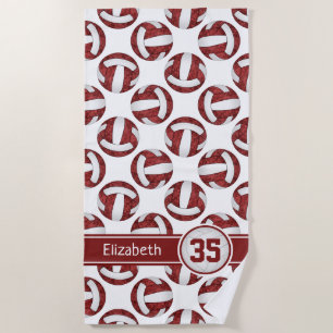 maroon white sporty volleyball team girls beach towel