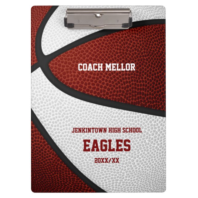 maroon white team colours basketball coach name clipboard (Front)