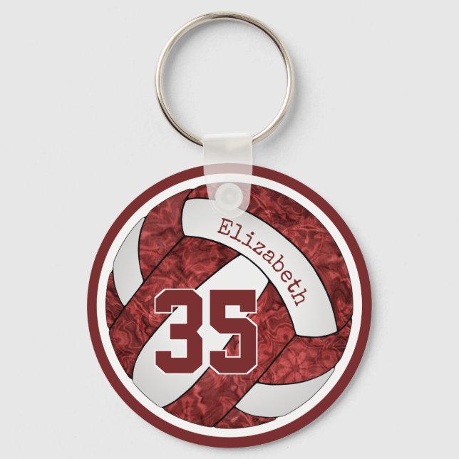 maroon white team colours custom girls volleyball keychain (Front)