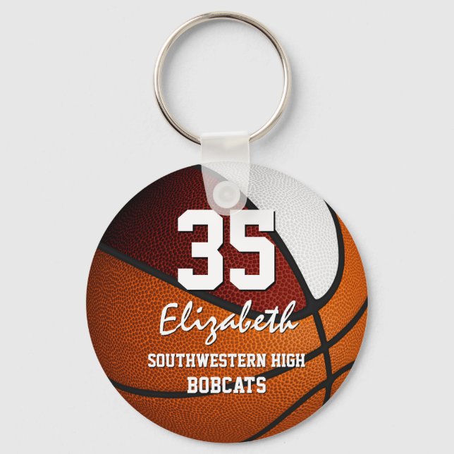 Maroon white team colours girls boys basketball keychain (Front)
