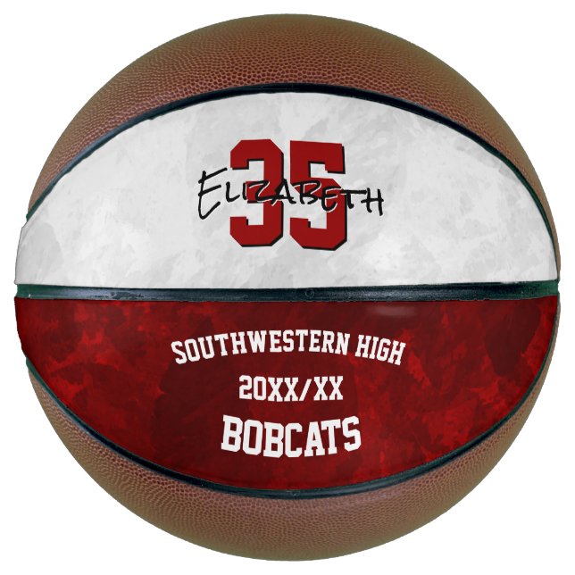 maroon white team colours girls commemorative basketball (Front)