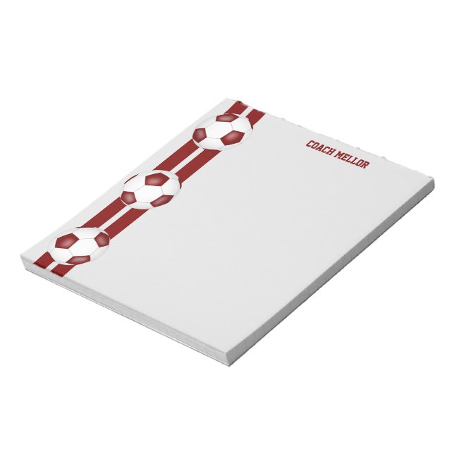 maroon white team colours soccer coach custom notepad (Rotated)