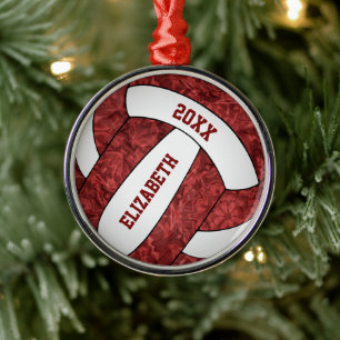 maroon white volleyball team colours girly metal ornament