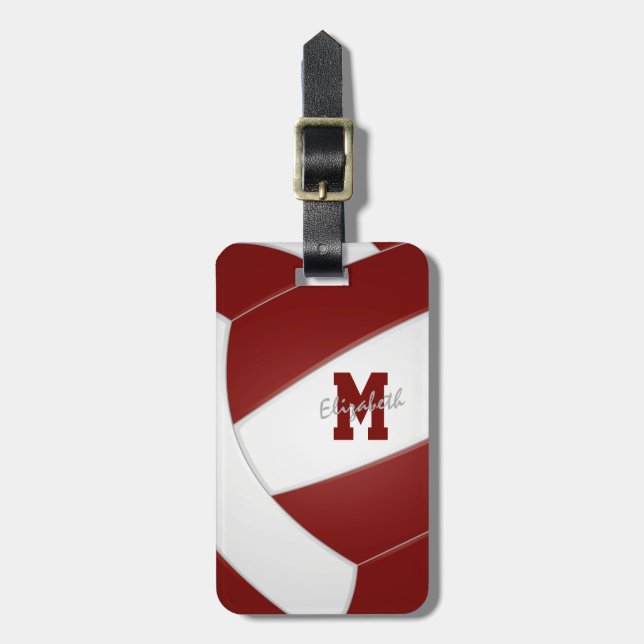 maroon white volleyball team colours  luggage tag (Front Vertical)