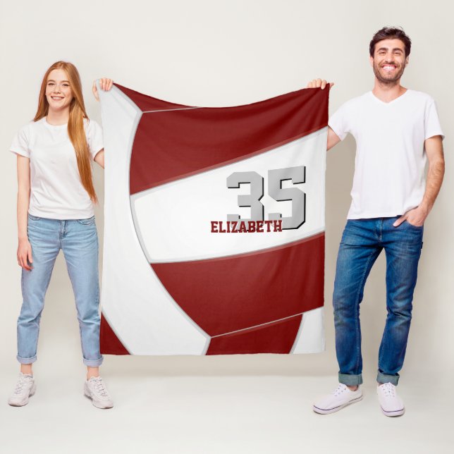 maroon white volleyball team colours room decor fleece blanket (In Situ)