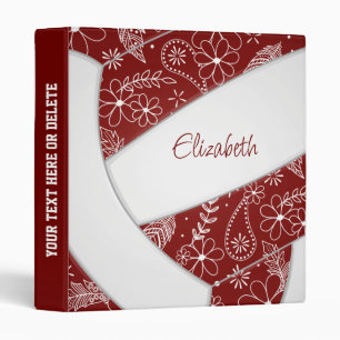 maroon white w paislies feathers volleyball sports binder
