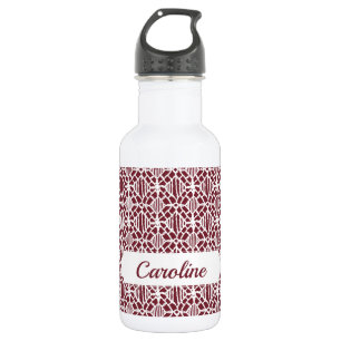 Maroon With White Crochet Lace Pattern 532 Ml Water Bottle
