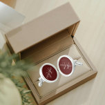 Maroon with White Stylized Monogram Cufflinks<br><div class="desc">A pair of sterling silver plated, round cufflinks for the fashionable man to match his outfit that feature a trendy, maroon colour along with his name printed in white, upper case letters and superimposed with white, stylized initials. Personalize your cufflinks by editing and replacing name and initials as desired. A...</div>