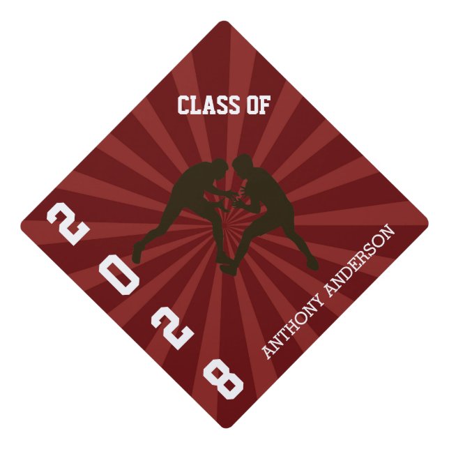 Maroon Wrestlers Silhouette Personalized Graduation Cap Topper (Front)