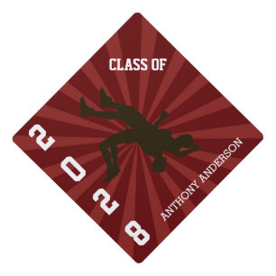 Maroon Wrestlers Silhouette Personalized Graduation Cap Topper