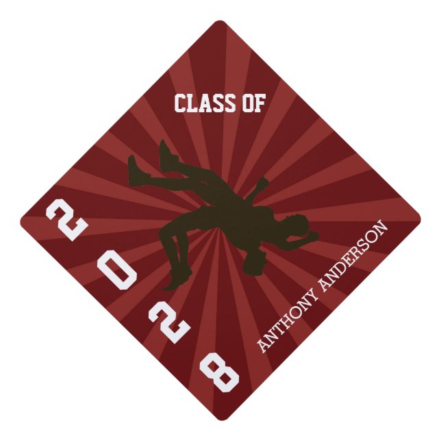 Maroon Wrestlers Silhouette Personalized Graduation Cap Topper (Front)