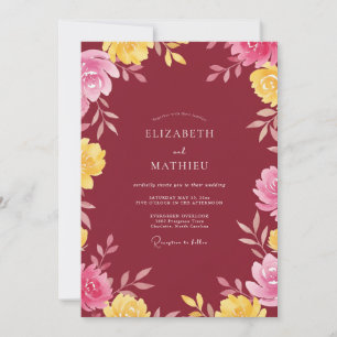 Maroon Yellow Bloom Wedding Invitation