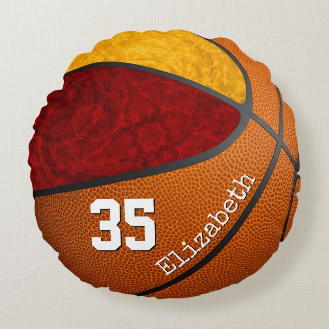 maroon yellow girls' basketball team colours custo round pillow (Front)