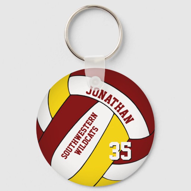 maroon yellow personalized boys' volleyball keychain (Front)