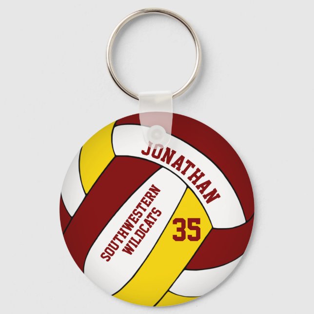 maroon yellow personalized boys volleyball keychain (Front)