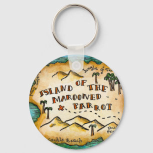 Marooned Parrot Pirate Treasure Map Keychain