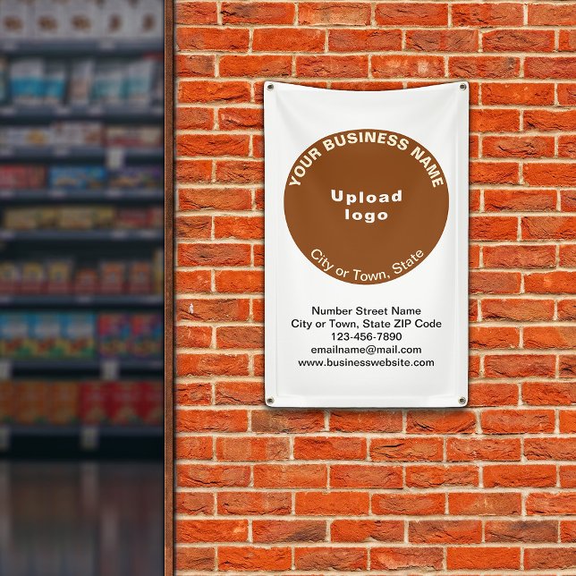 Marque Brown ronde d'affaires sur bannière Portrai (Banner with your business brand in brown round shape)