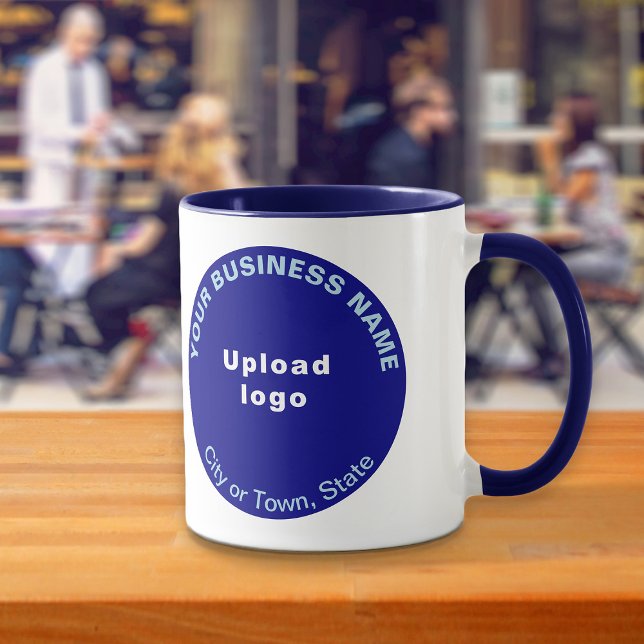 Marque d'affaires en forme ronde sur la Mug Combo  (Build brand name awareness. Navy blue combo mug with round shape business brand.)