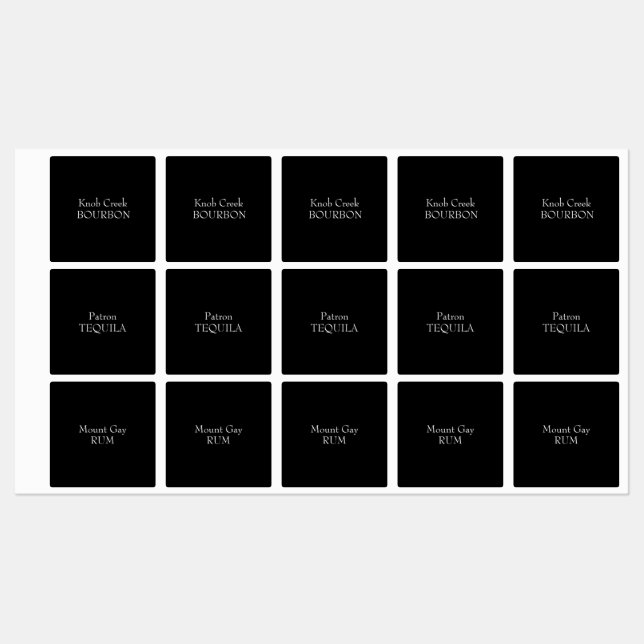 Marque d'alcool noir Étiquettes personnalisés (Feuille)