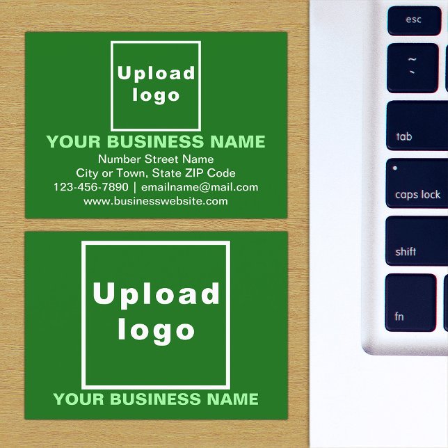 Marque d'entreprise sur petite carte rectangle ver (The front and back of the green business card with your brand)