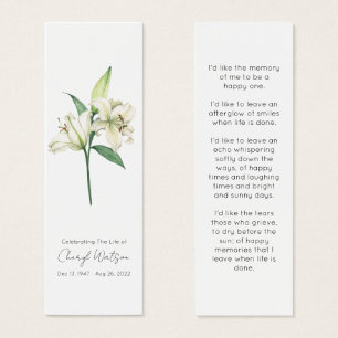 Marque-page de deuil simple en l'honneur de Lily