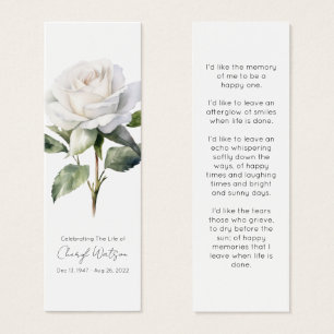 Marque-page de deuil simple rose blanche mémorial