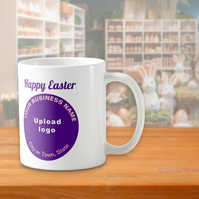 Marque Purple Business | Pâques | Mug (Mug with Easter greeting and purple round shape business brand)