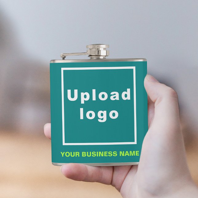 Marque turquoise Green Business sur flacon envelop (Your business name and logo on teal green vinyl wrapped flask.)