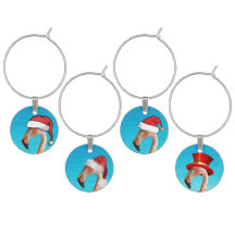 Flamants roses de Noël en chapeaux rouges de Père