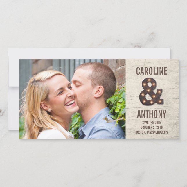 Marquee Ampersand Enregistrer La Date Cartes photo (Devant)