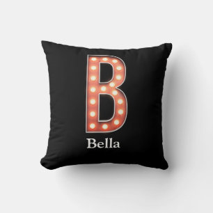 Marquee Light Monogram Letter B Personalized Throw Pillow