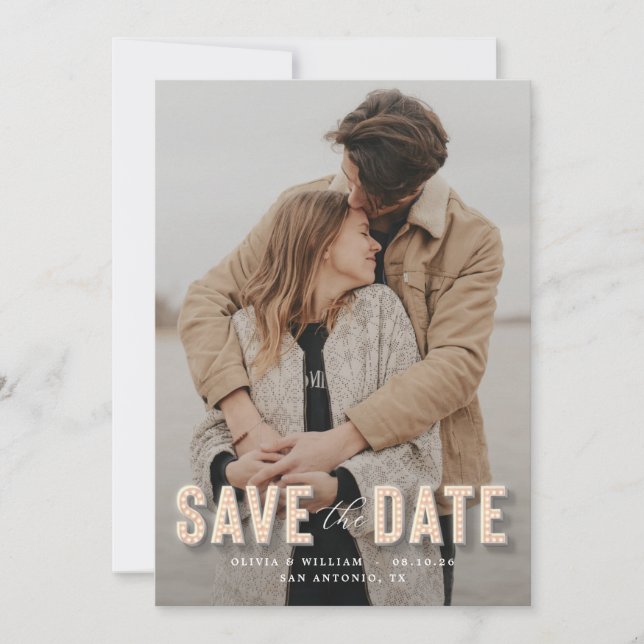 Marquee Lights Photo Save the Date Invitation (Front)