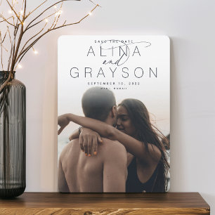 Marquee Name Modern Vertical Photo Save The Date