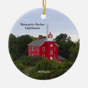 Marquette Harbour Lighthouse circle ornament