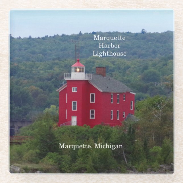 Marquette Harbour Lighthouse glass coaster (Front)