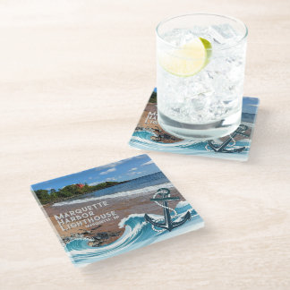 Marquette Harbour Lighthouse, Marquette, MI Glass Coaster