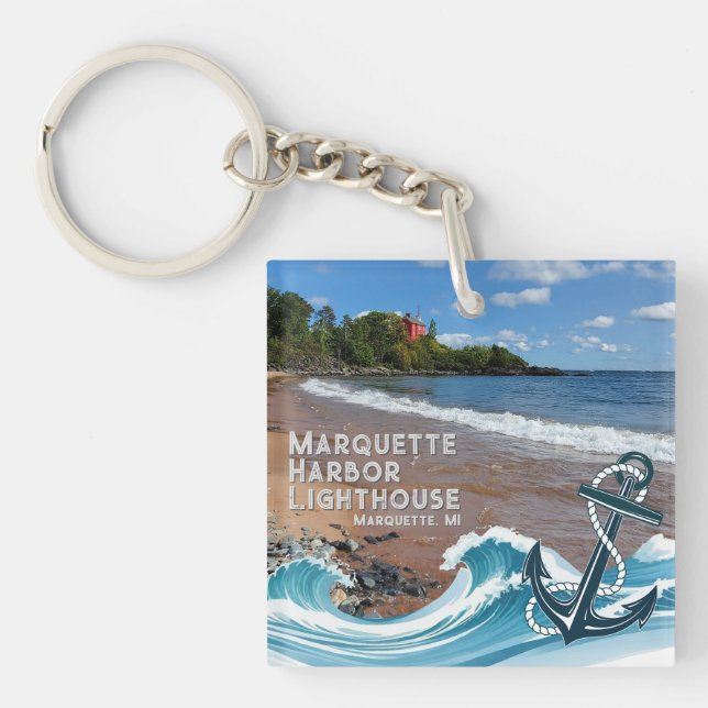 Marquette Harbour Lighthouse, Marquette, MI  Keychain (Front)