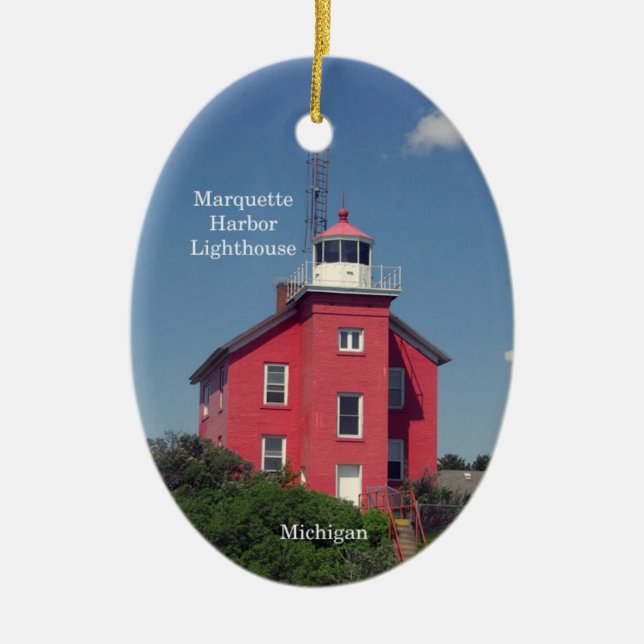 Marquette Harbour Lighthouse oval ornament (Front)