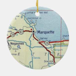 Marquette MI Old Map Ceramic Ornament