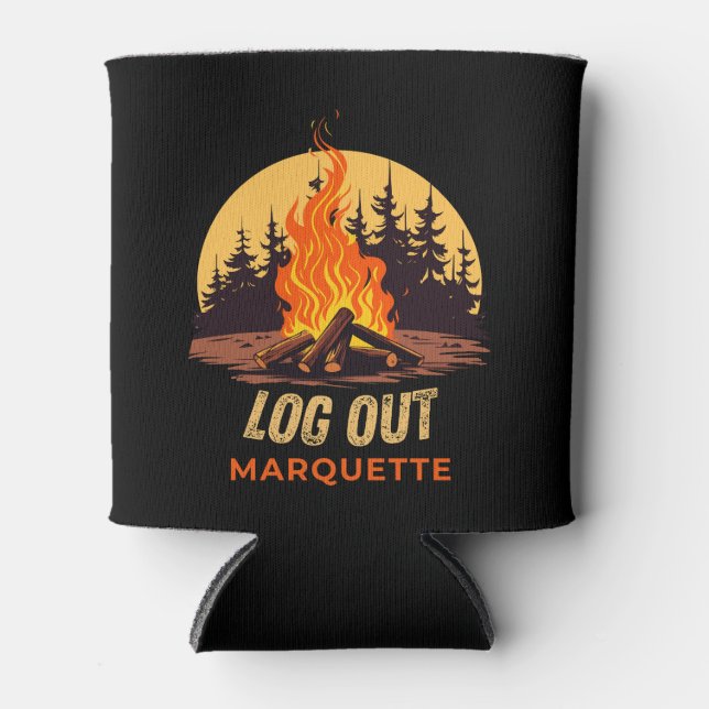 Marquette Michigan Campfire Can Cooler (Front)