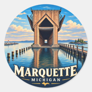 Marquette Michigan Ore Dock – Vintage Round Lake S Classic Round Sticker