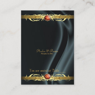 Marquis Black Silk Gold Scroll Ruby Placecard