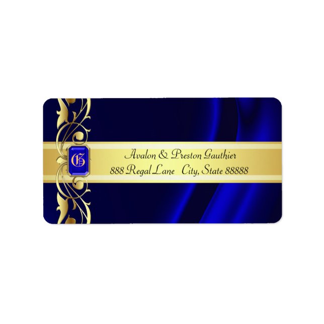 Marquis Blue & Gold Silk Address Labels (Front)