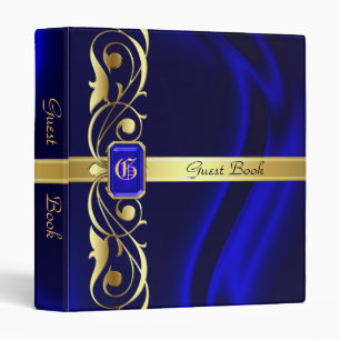 Marquis Blue Silk Gold Scroll Guest Book Binder