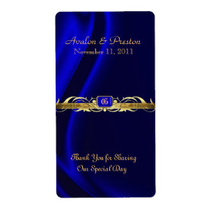 Marquis Blue Silk Gold Scroll Mariage de vin Étiqu