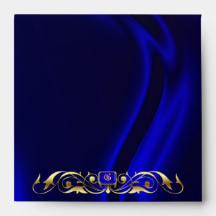 Marquis Blue Silk Gold Scroll Monogram Envelope