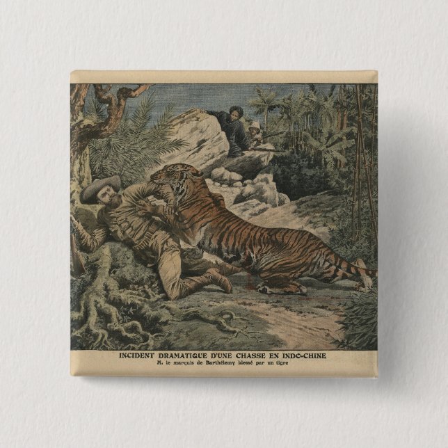 Marquis of Barthelemy wounded by a tiger 2 Inch Square Button (Front)