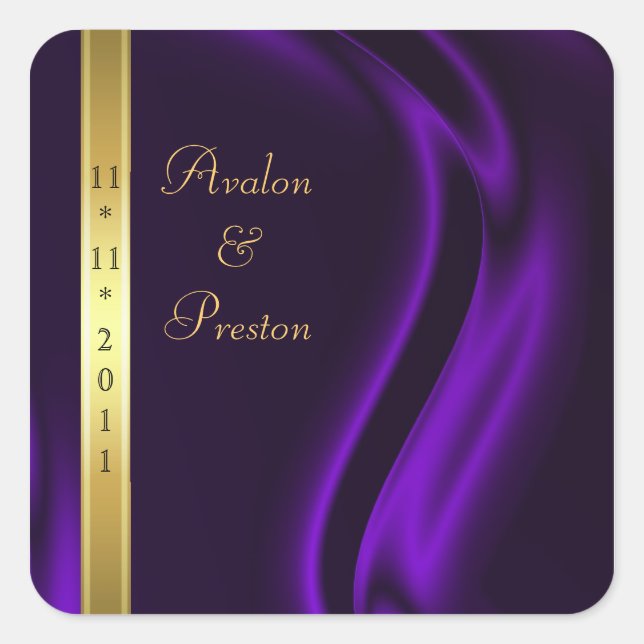Marquis Purple Silk Gold Save The Date Sticker (Front)
