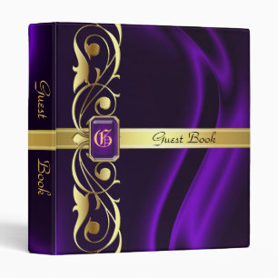 Marquis Purple Silk Gold Scroll Guest Book Binder