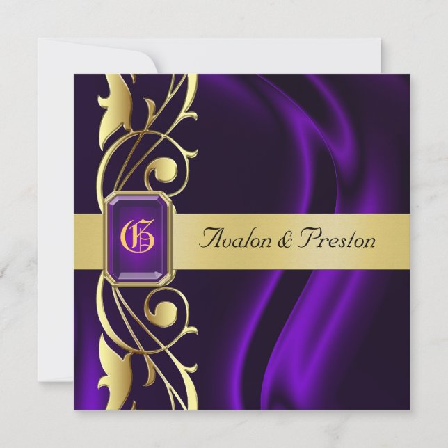Marquis Purple Silk Gold Scroll Jewel Invitation (Front)